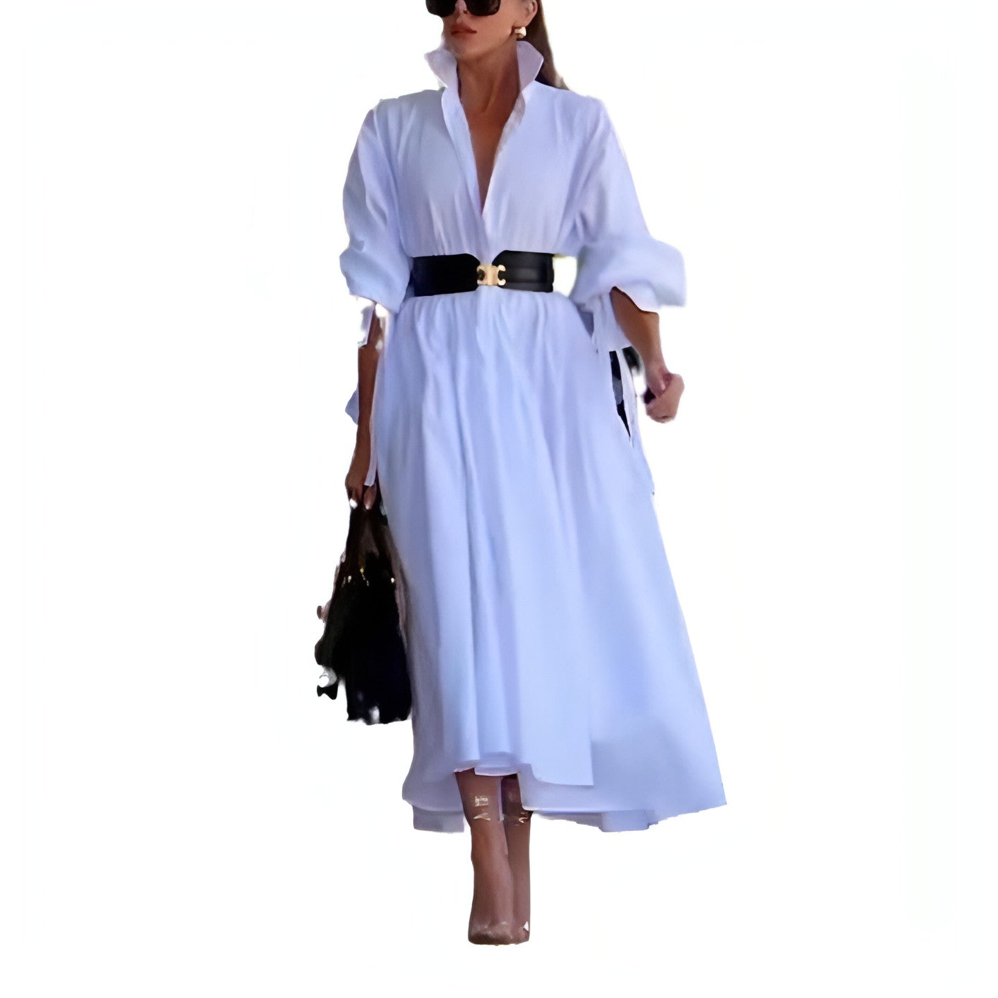 White Lapel Shirt Dress