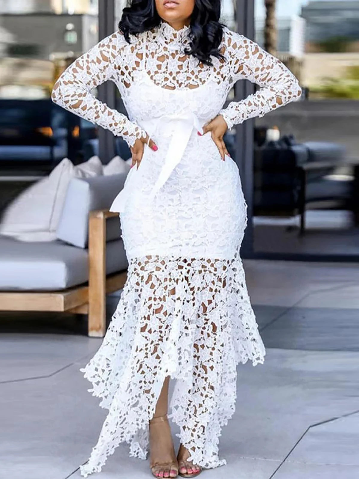 Daring French Lace Midi Length Dress