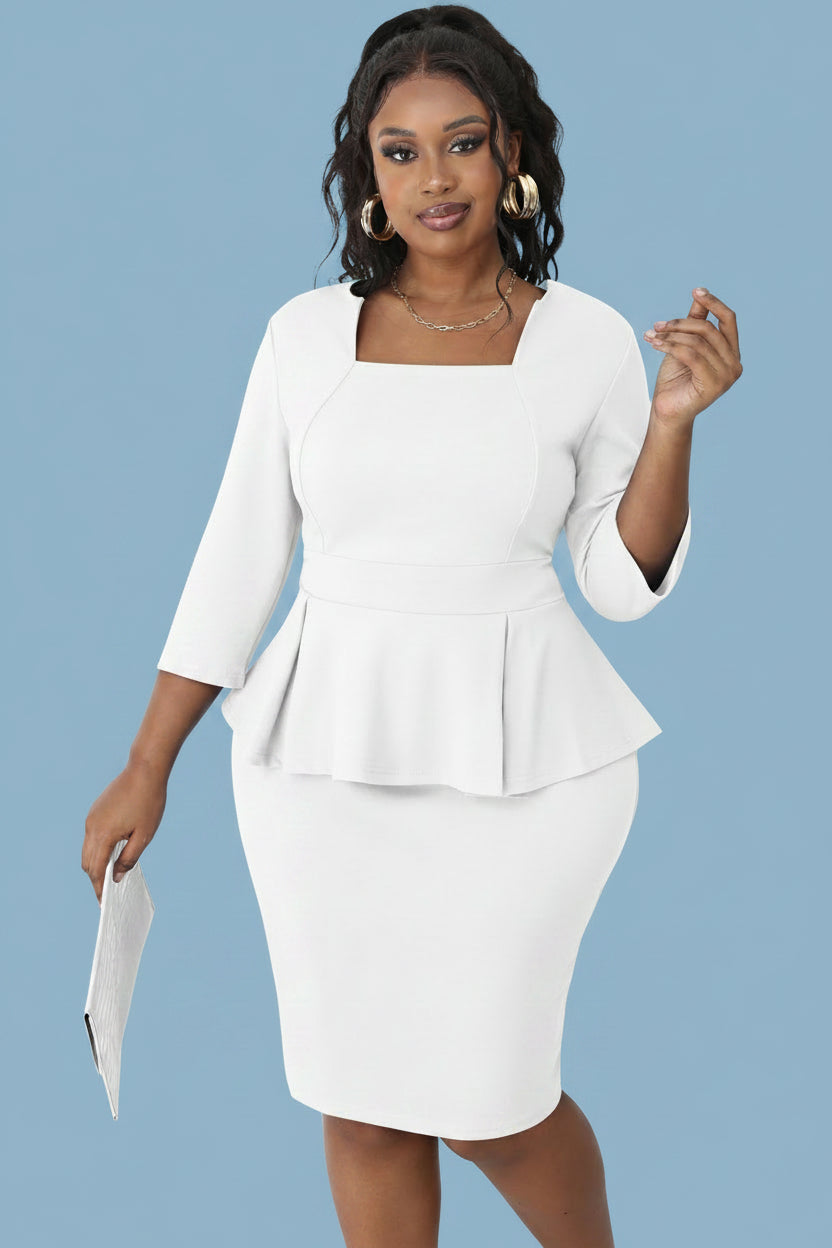 Peplum 3/4-length Sleeve Pencil Skirt Dress