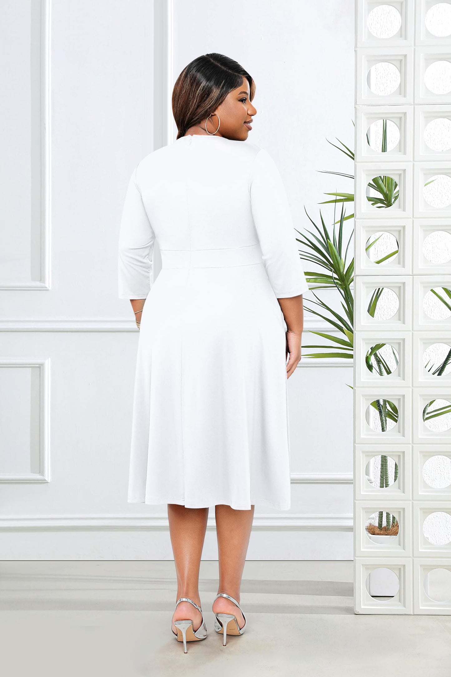 Classic High Waist A-Line 3/4 Length Sleeve Dress WITH POCKETS!