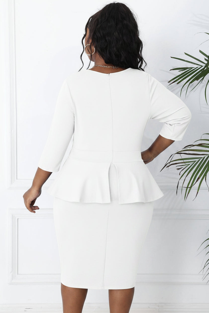 Peplum 3/4-length Sleeve Pencil Skirt Dress