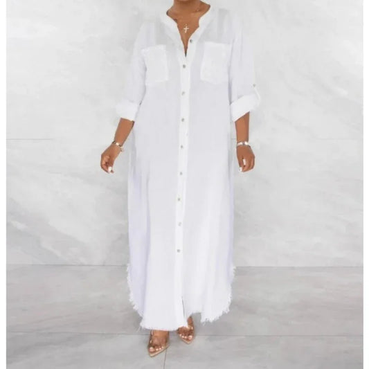 Relaxed Maxi Shirt Dress with Sequined Detail