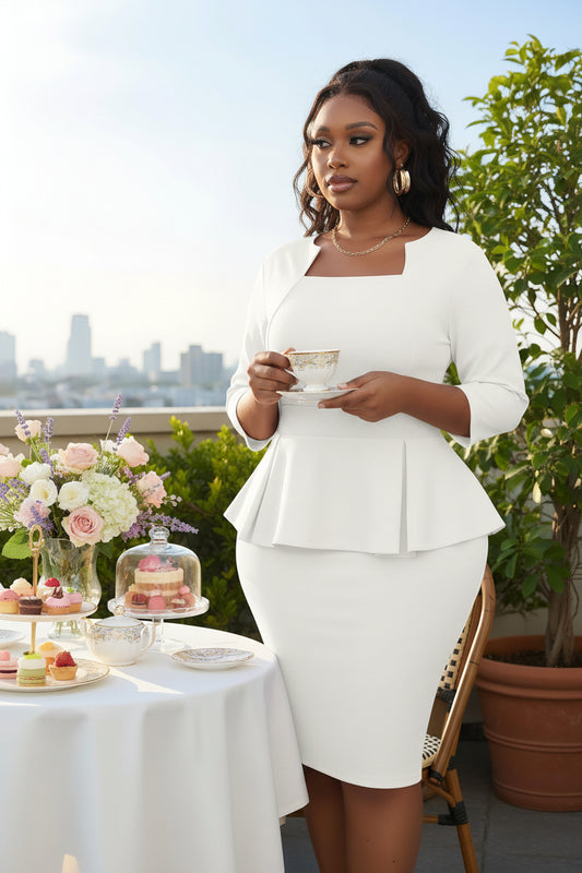 Peplum 3/4-length Sleeve Pencil Skirt Dress