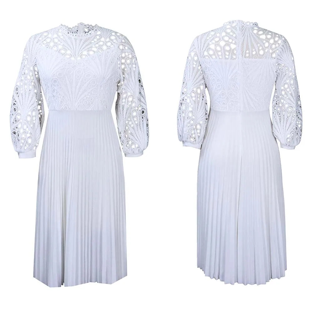 Crochet Lace Dress Pleated Dress