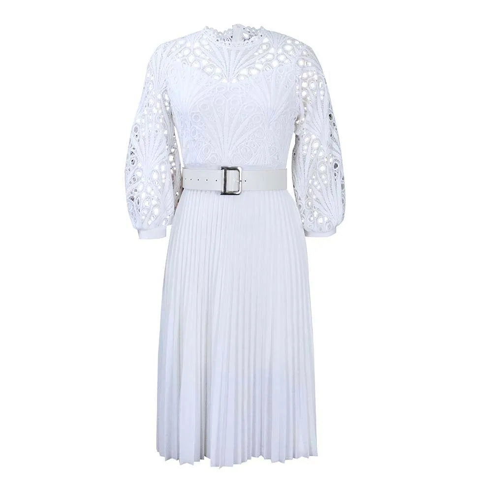 Crochet Lace Dress Pleated Dress