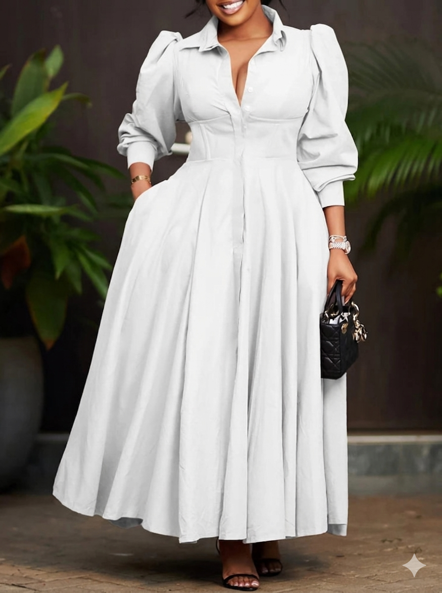 Long Sleeve A-Line Shirt Dress