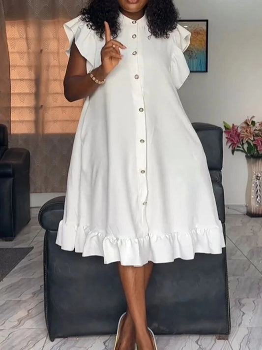 A-Line Dress with Ruffle Hem and Cap Sleeve