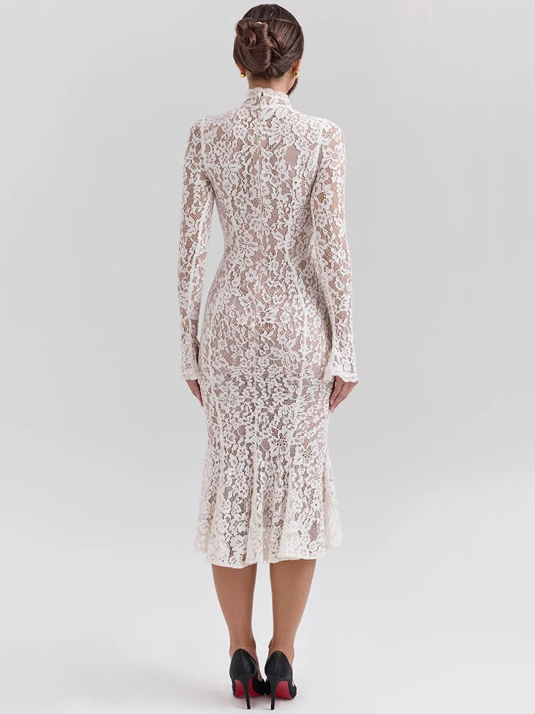 Long Sleeve Bodycon Lace Midi-Length Dress