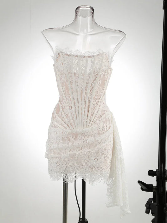 Strapless lace mini dress