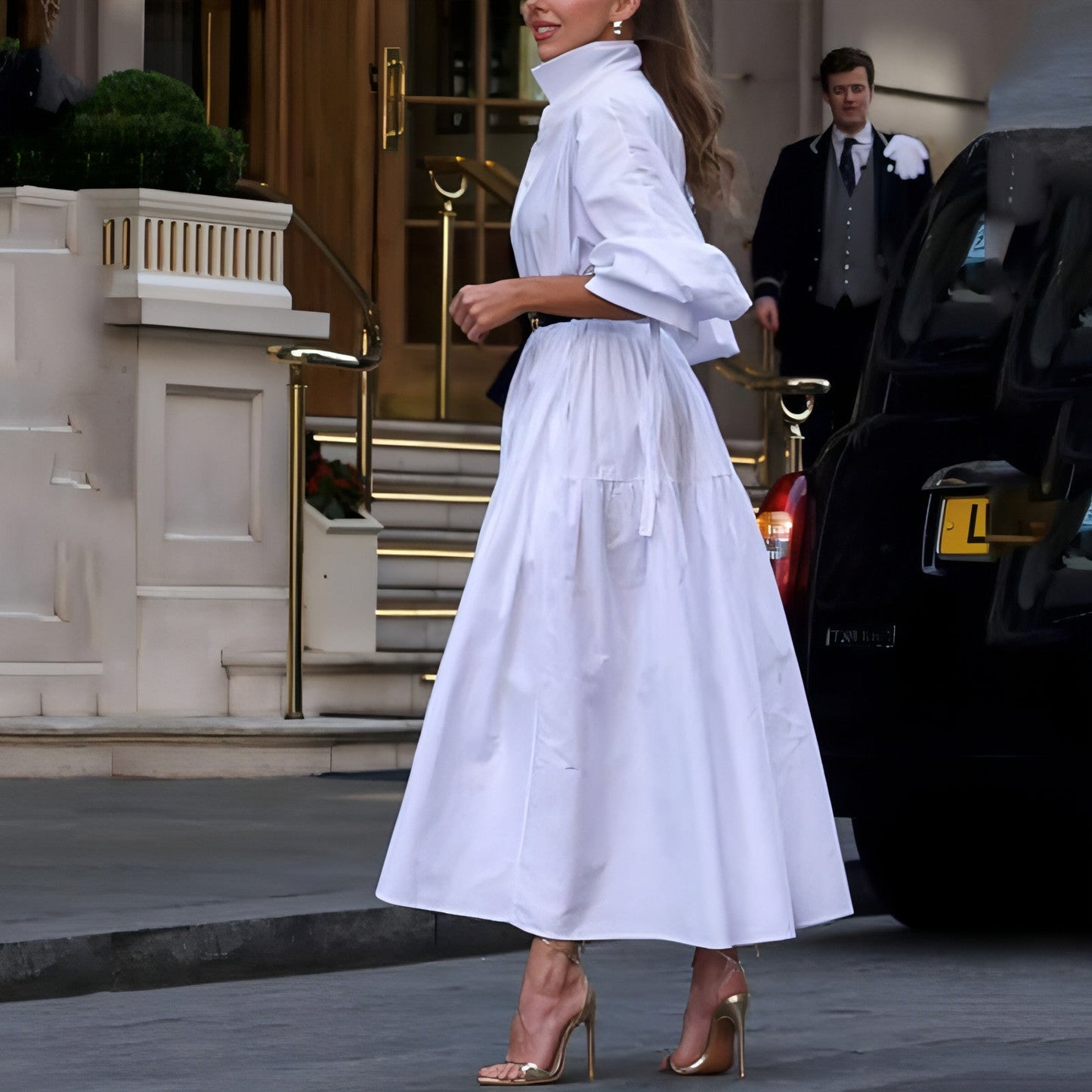 White Lapel Shirt Dress