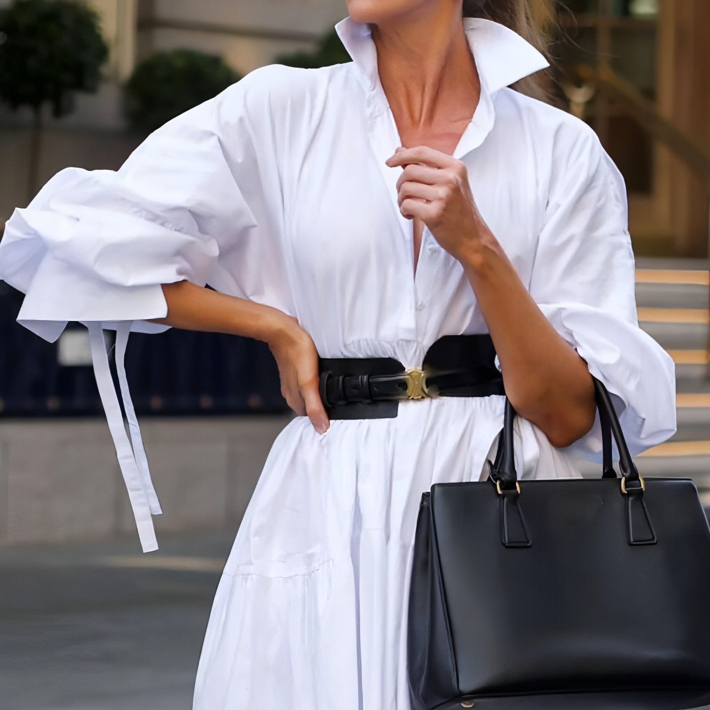 White Lapel Shirt Dress