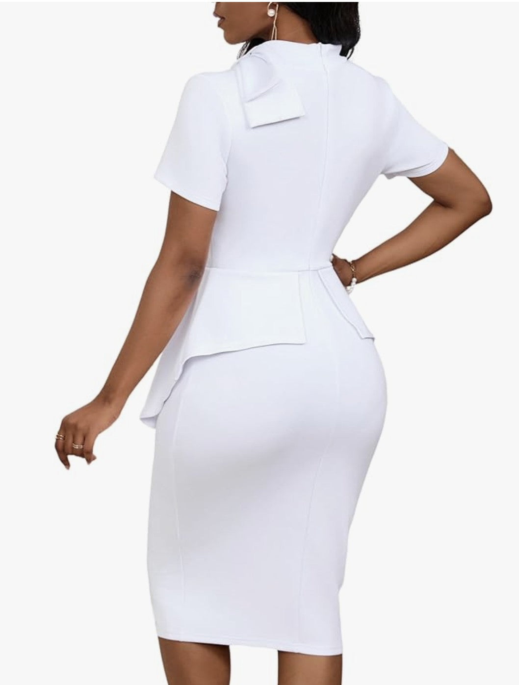 Bodycon Peplum Short Sleeved Dress with Bow at Neckline