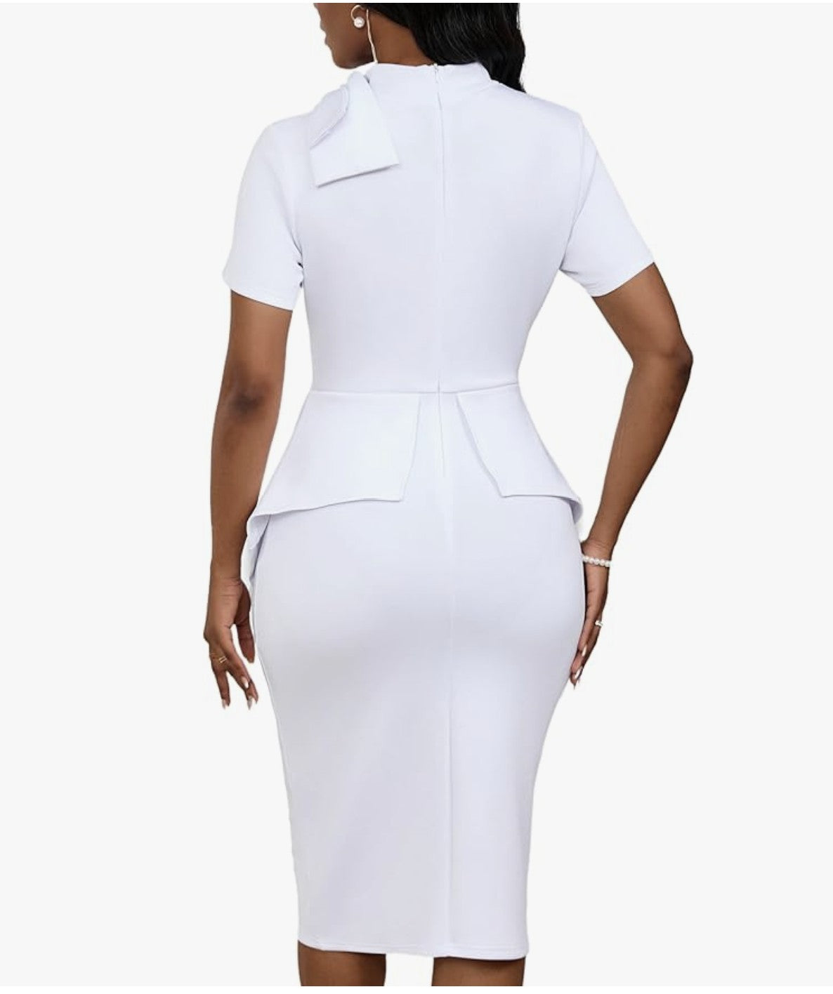 Bodycon Peplum Short Sleeved Dress with Bow at Neckline
