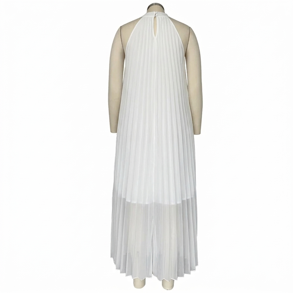 Pleated Flowy A-Line Halter Maxi Dress
