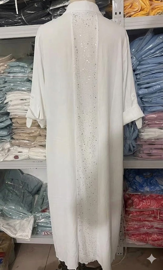 Relaxed Maxi Shirt Dress with Sequined Detail