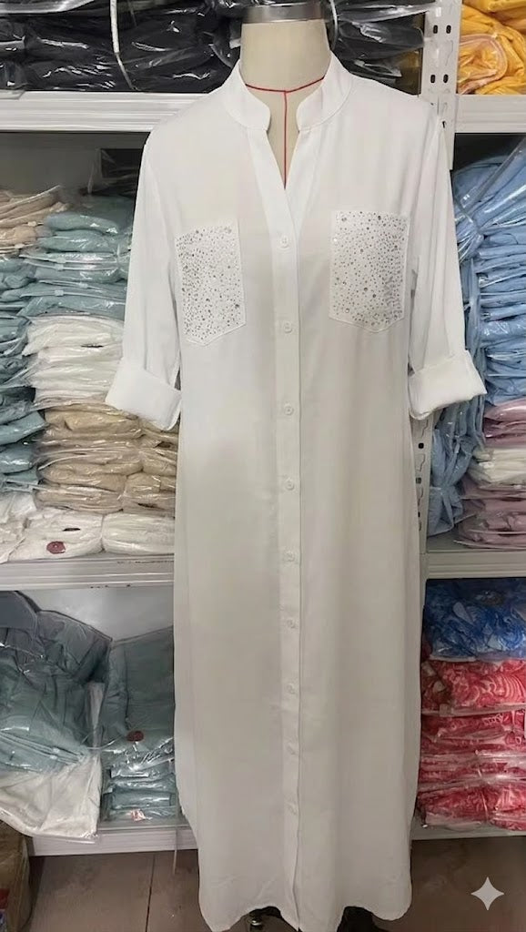 Relaxed Maxi Shirt Dress with Sequined Detail