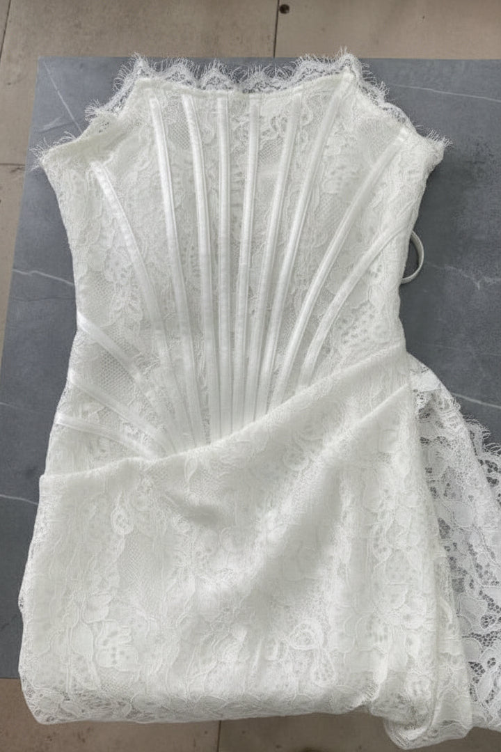 Strapless lace mini dress